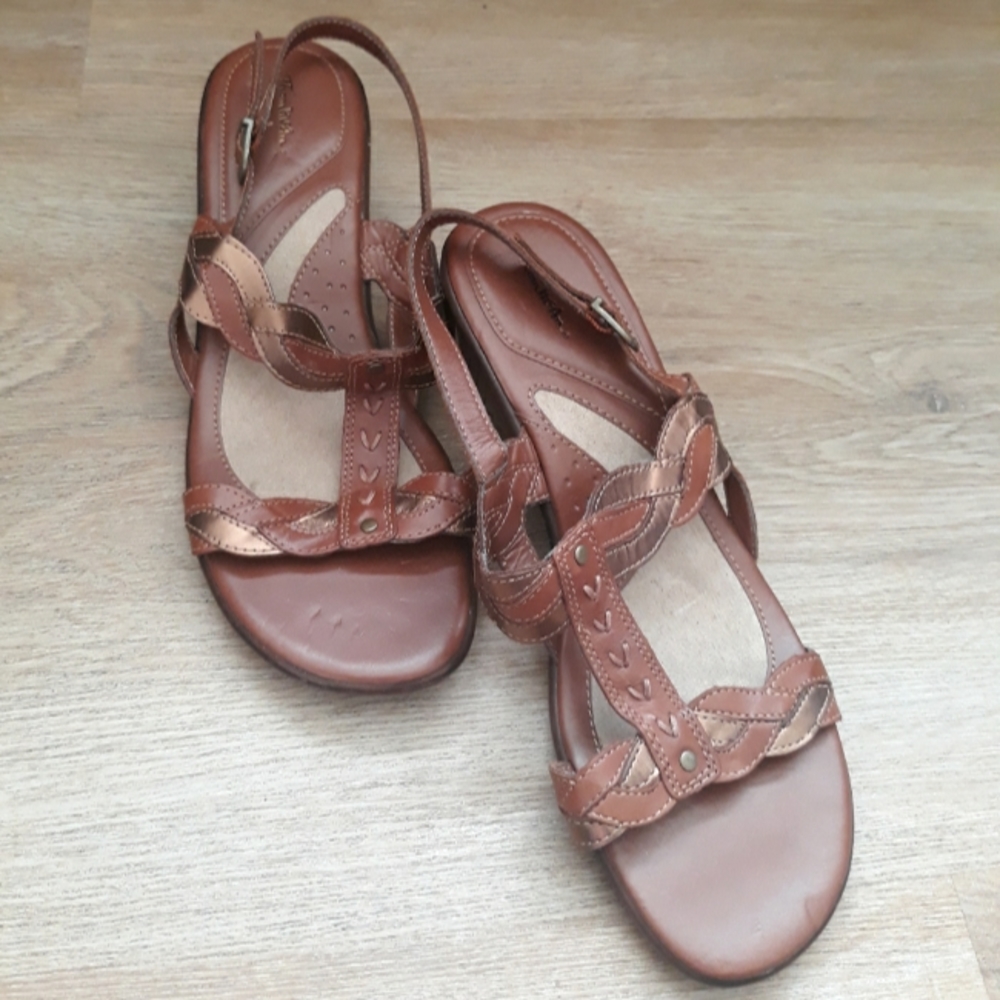 Thom McAnn Braided Metallic Open Toe Wedge Sandals Size 10W - Picture 2 of 10